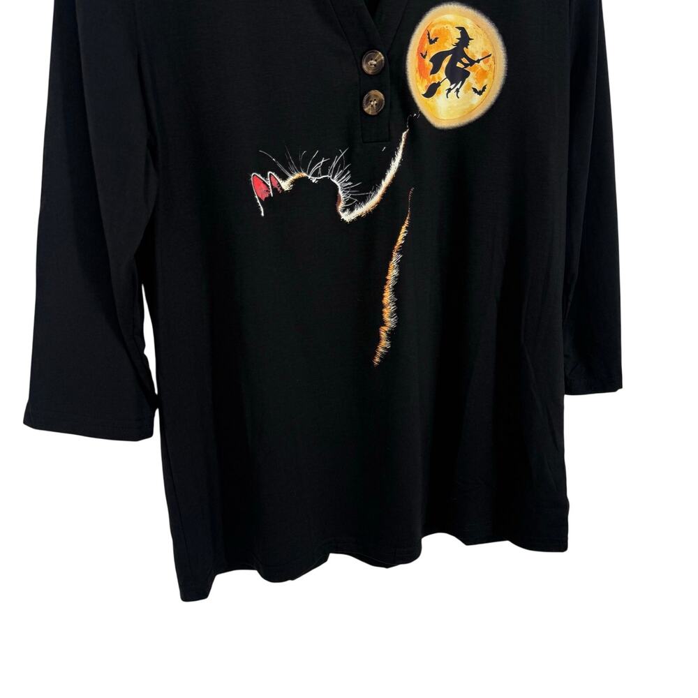NEW NWT Womens Sz Large Halloween Witch Black Cat Holiday Blouse Shirt Top Artsy - Picture 5 of 7